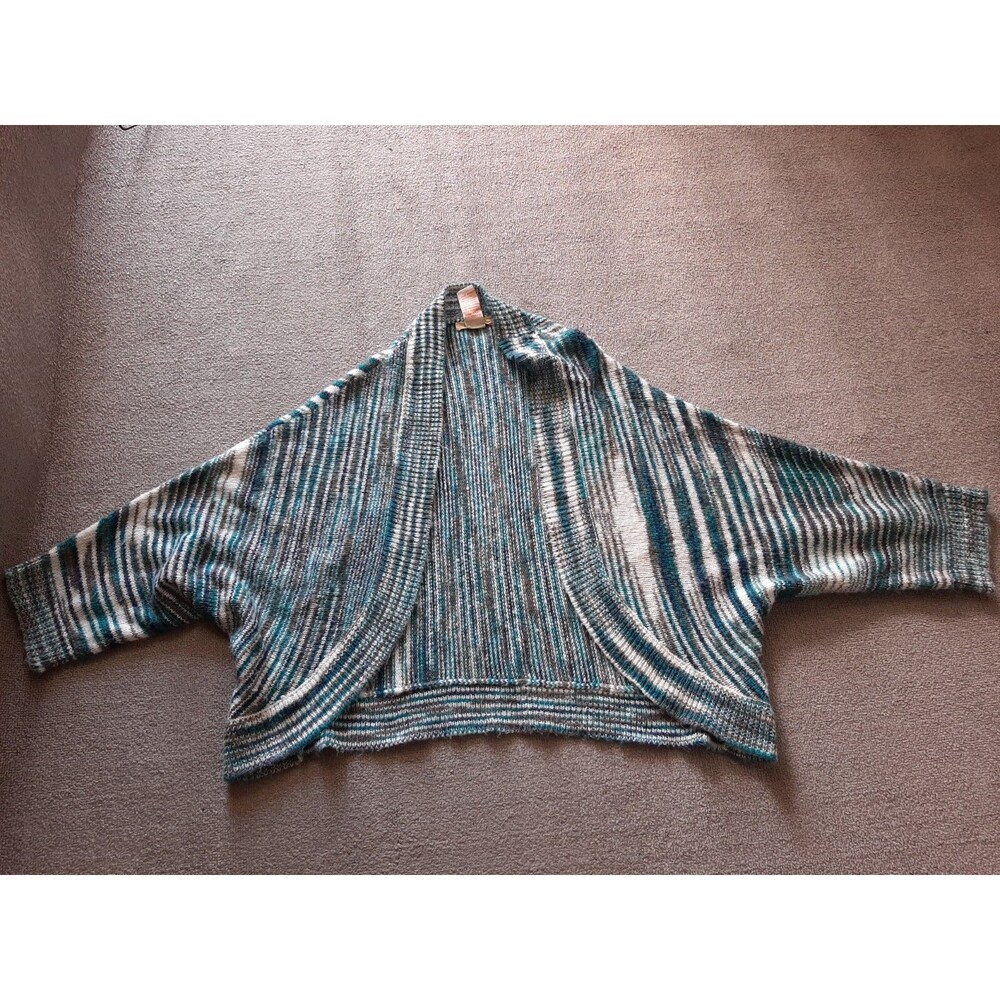 Tulle Open Front Cardigan Womens Medium M Blue knit Acrylic